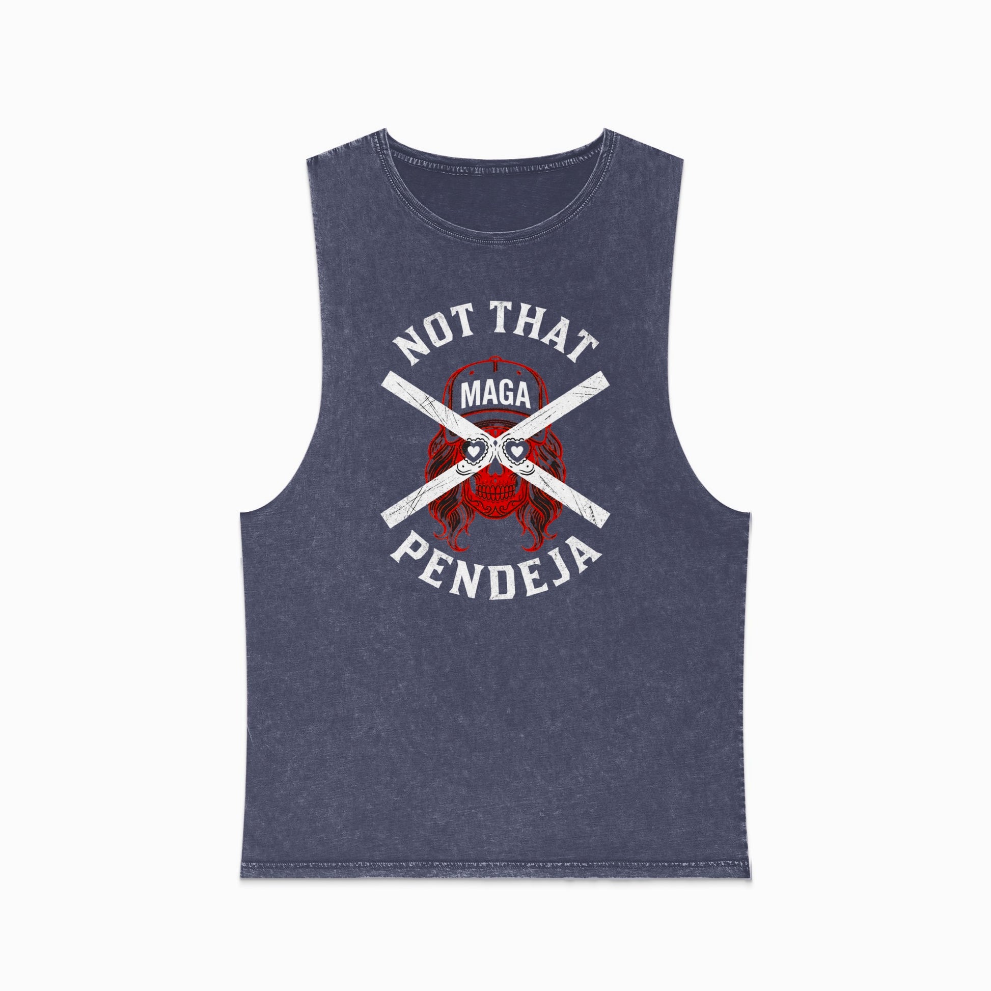Muscle tank with red skull and text "NOT THAT MAGA PENDEJA"