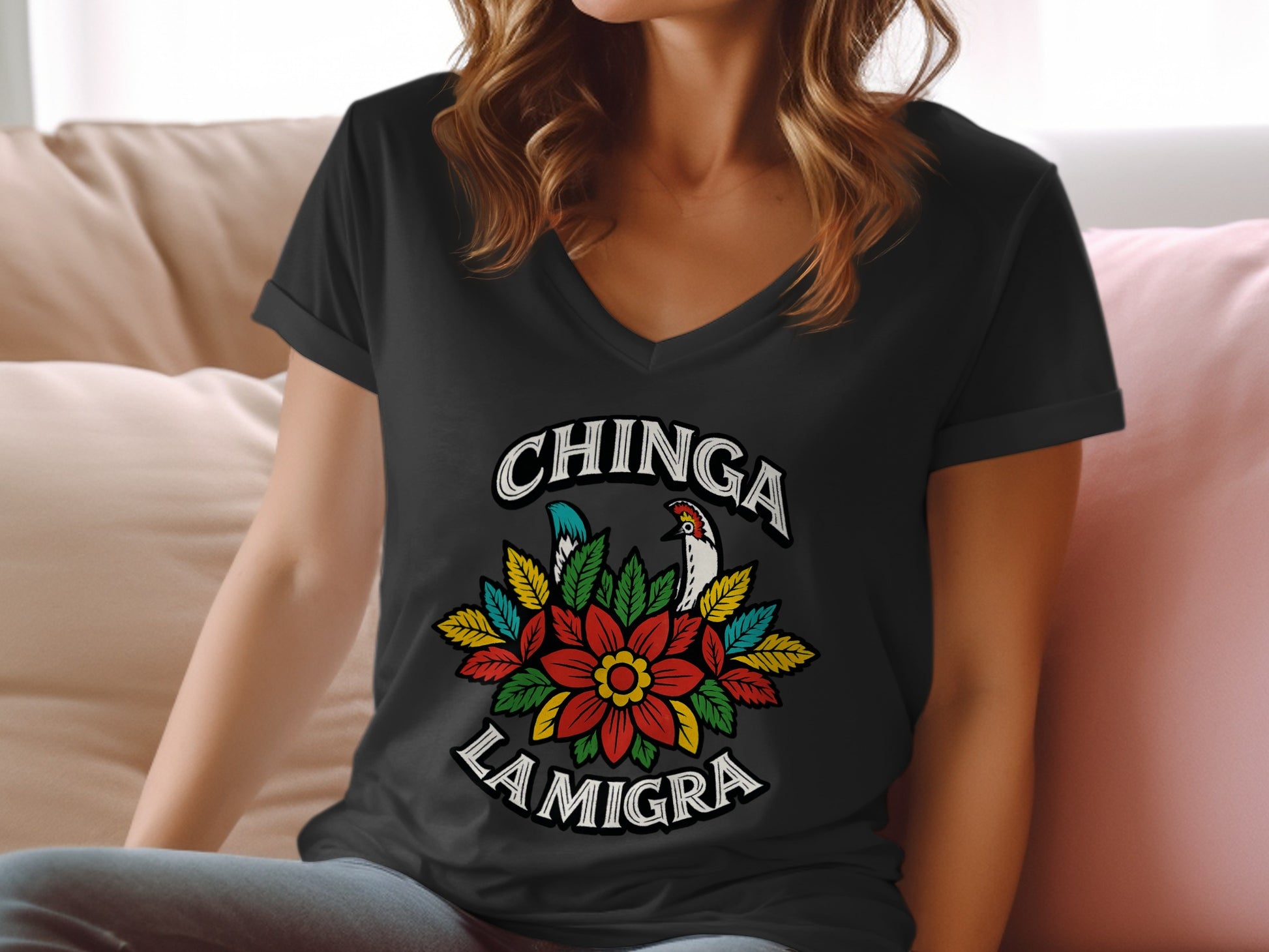 Chinga Lamigra Graphic Tee Colorful Floral Design product type