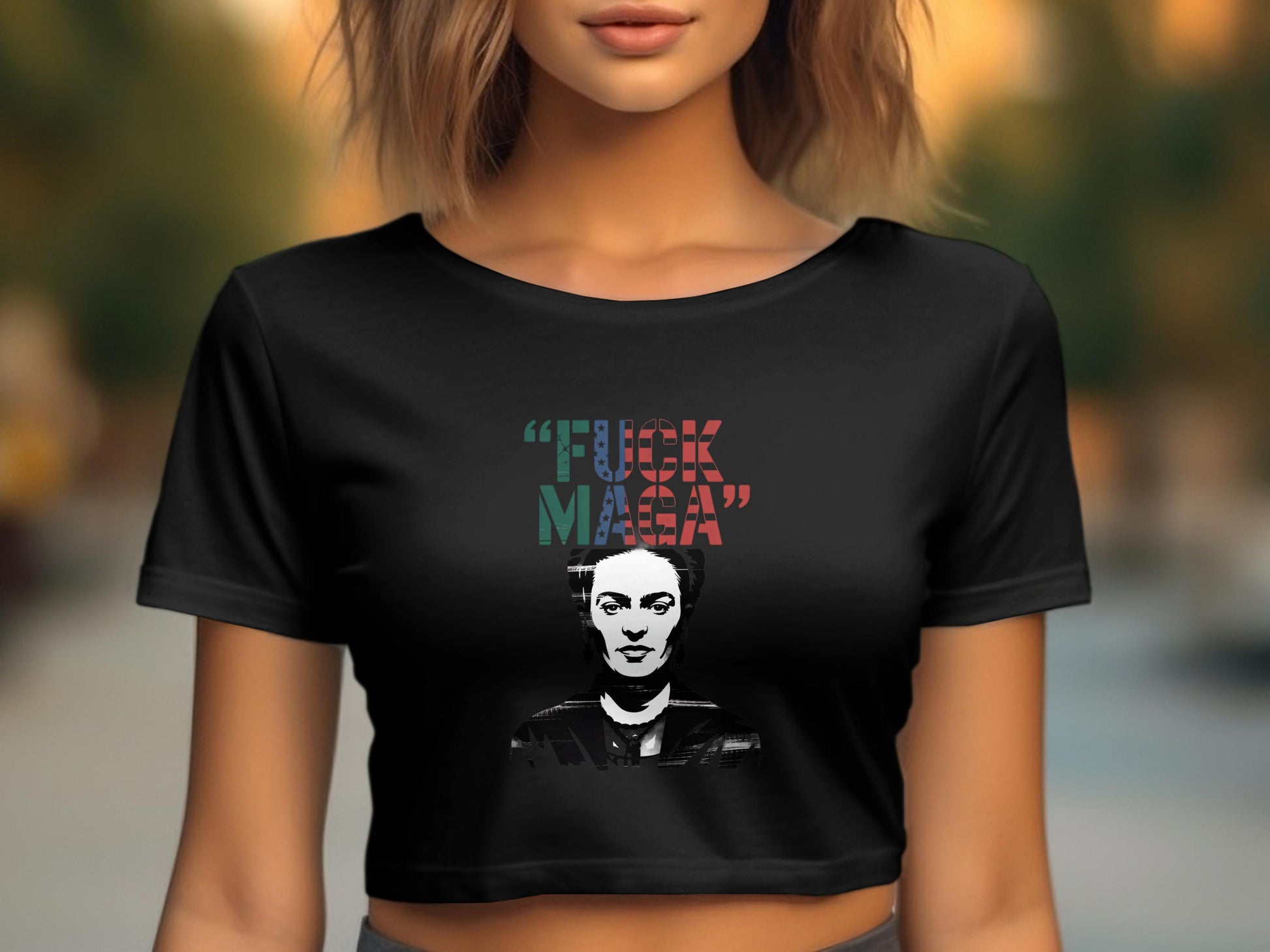 'F*ck MAGA' Quote Black Graphic Crop Top product