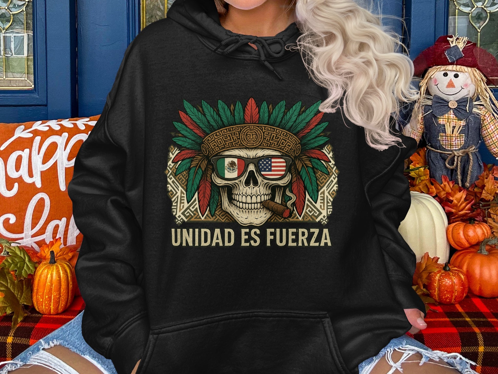 Skull with Sunglasses and Feather Headdress Hoodie