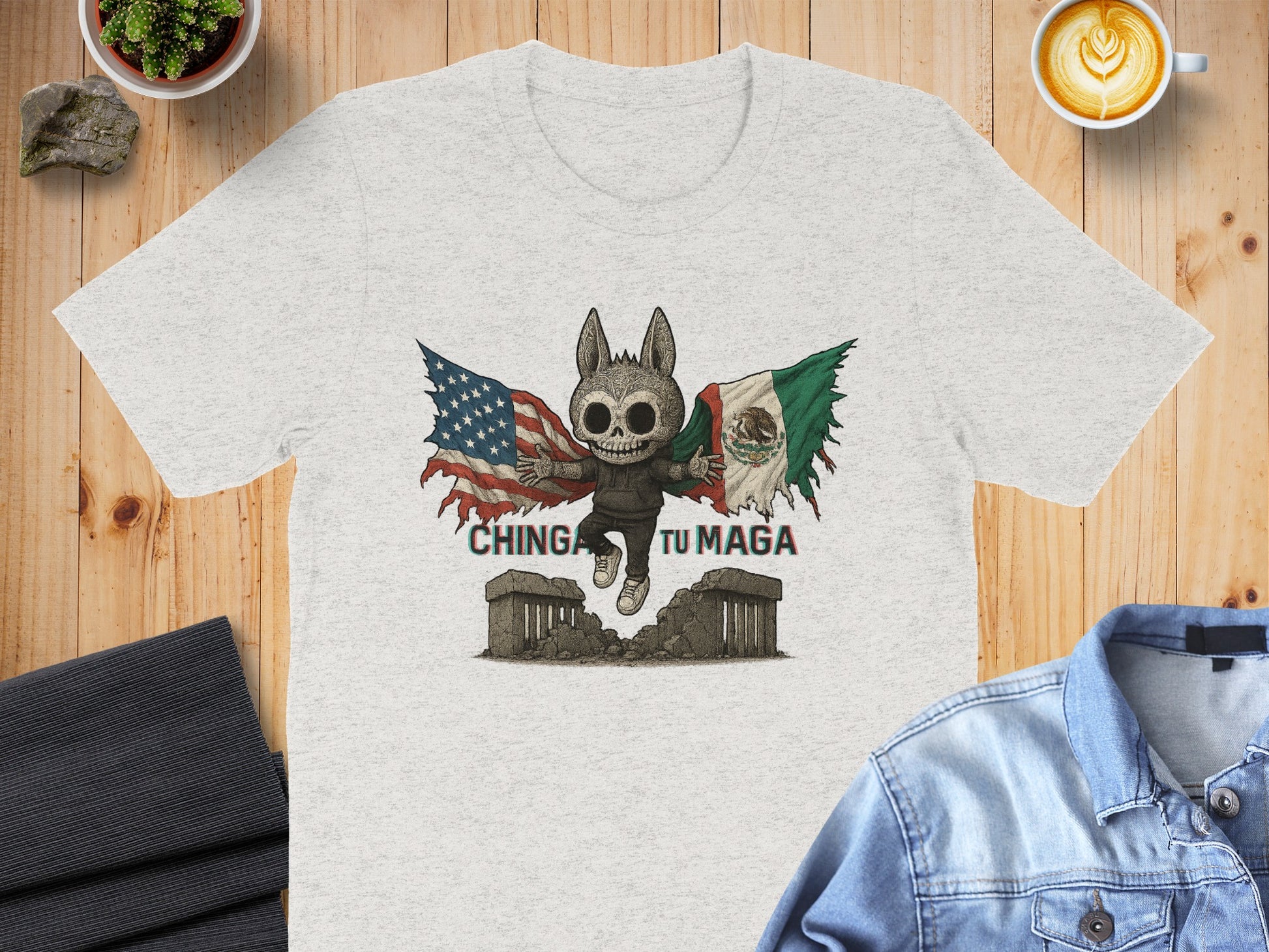 Chinga Tu Maga Skull Character with Flags T-Shirt product