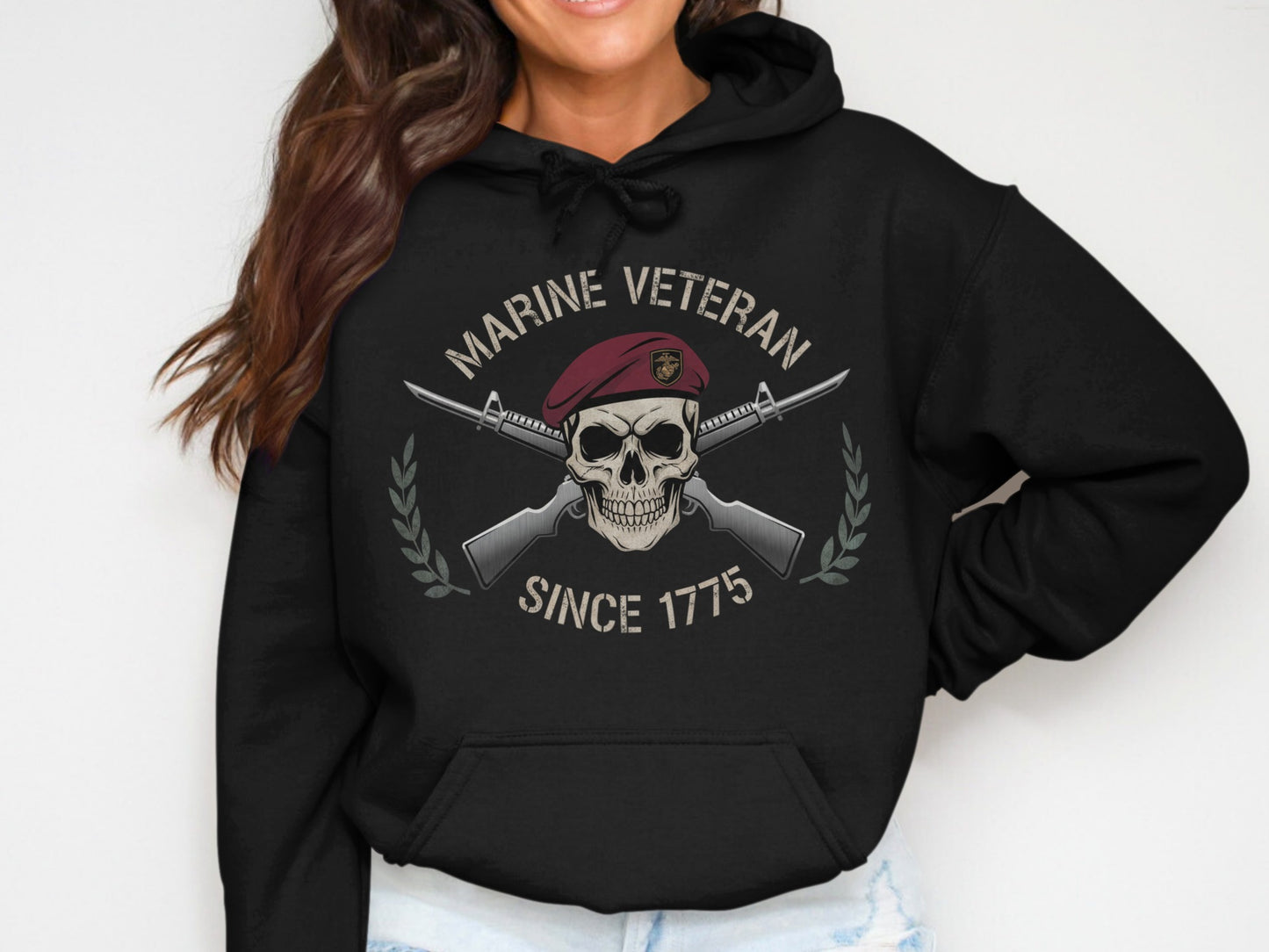 Marine Veteran Since 1775 Skull and Rifles Hoodie