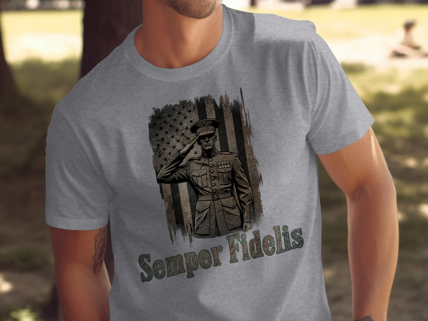 Semper Fidelis Graphic T-Shirt with Marine Salute Design