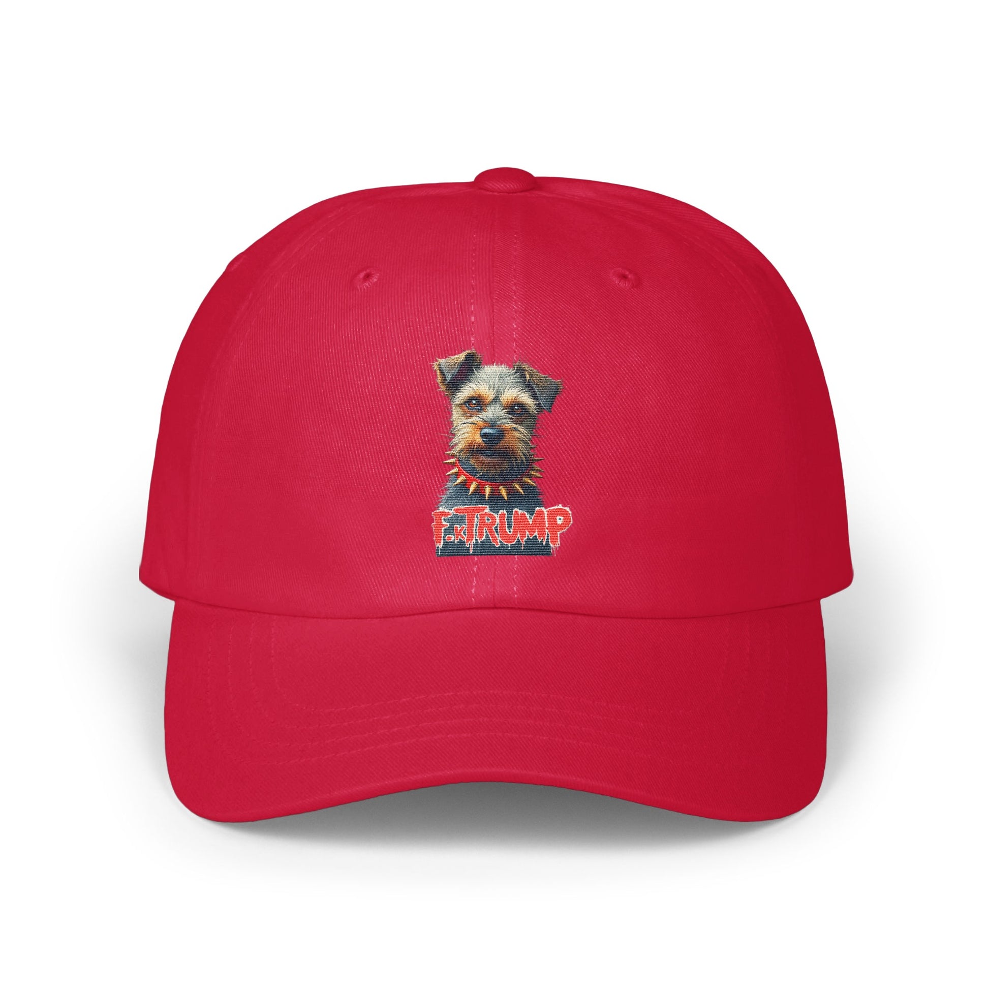 Cute Dog with Trump Text on Red Baseball Cap product
