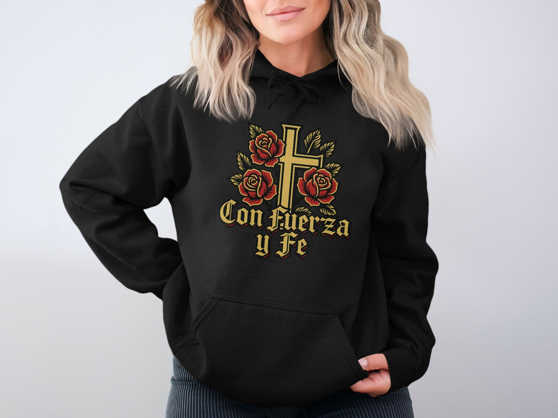 Con Fuerza y Fe Cross Rose Graphic Hoodie product