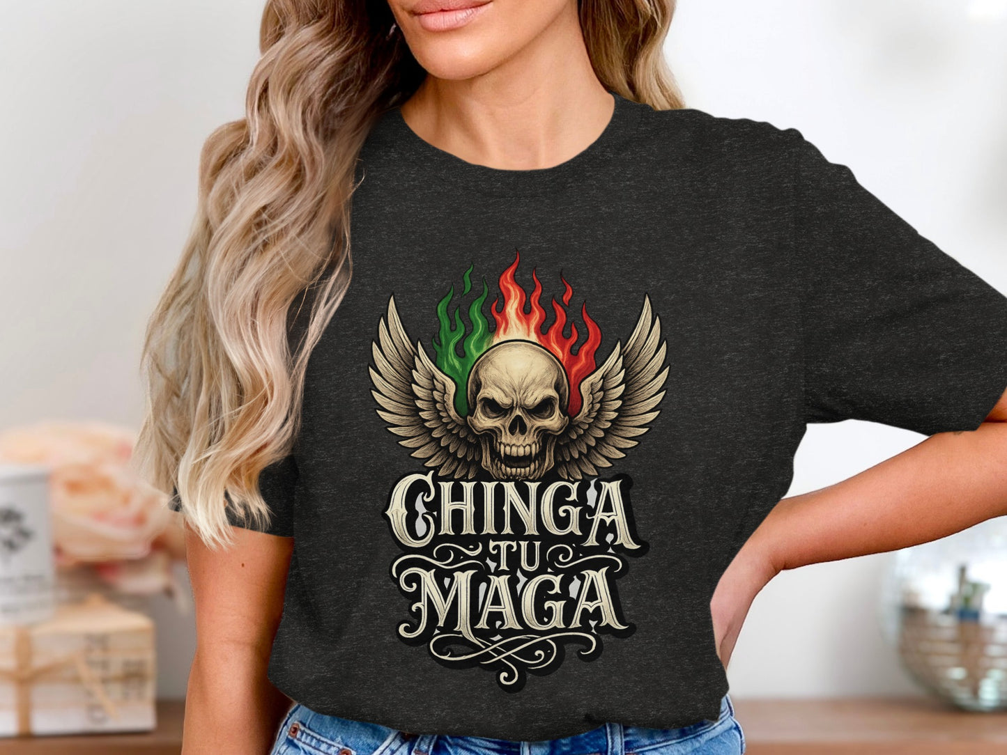 Chinga Tu Maga Skull with Wings T-Shirt product