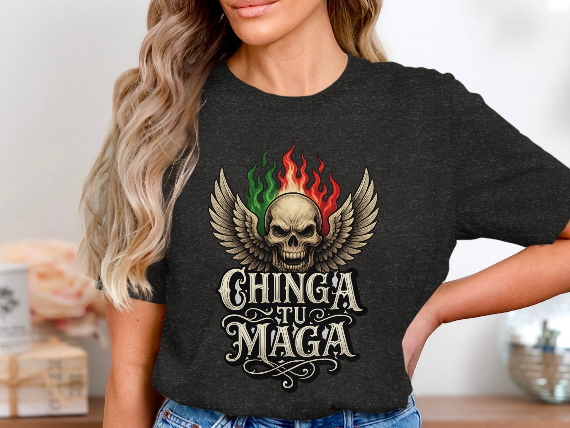 Chinga Tu Maga Skull with Wings T-Shirt product
