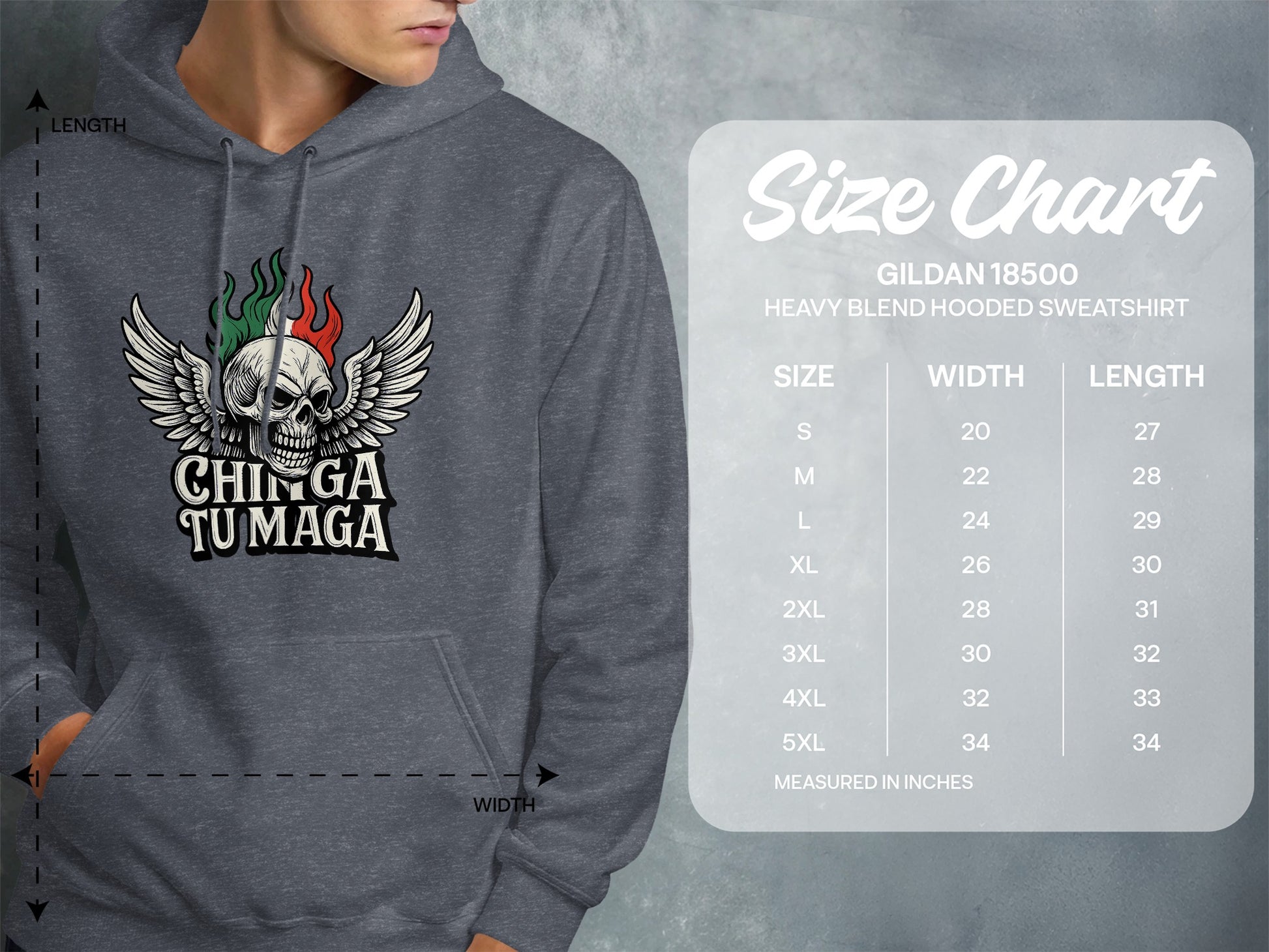 Chinga Tu Maga Skull Wing Graphic Hooded Sweatshirt product type