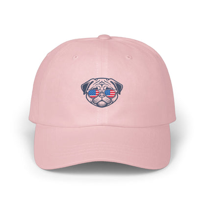 Cute Pug with American Flag Sunglasses Hat product type