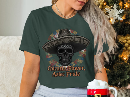 Chicano Power Aztec Pride Skull Graphic Tee