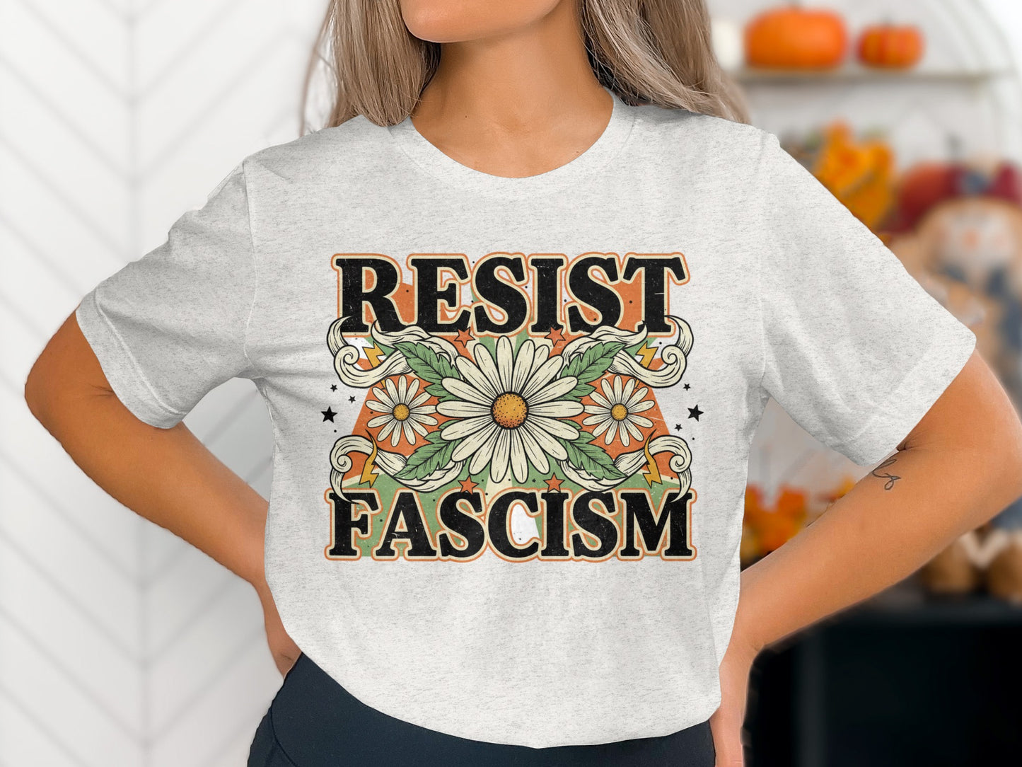 Resist Fascism Floral Design Graphic T-shirt product type