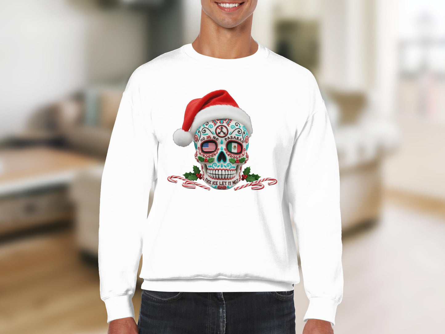 Festive Santa Skull Long Sleeve Holiday Shirt