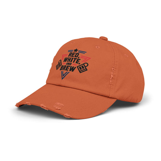 Unisex Distressed Cap - Red, White, and Brew for Celebrations
