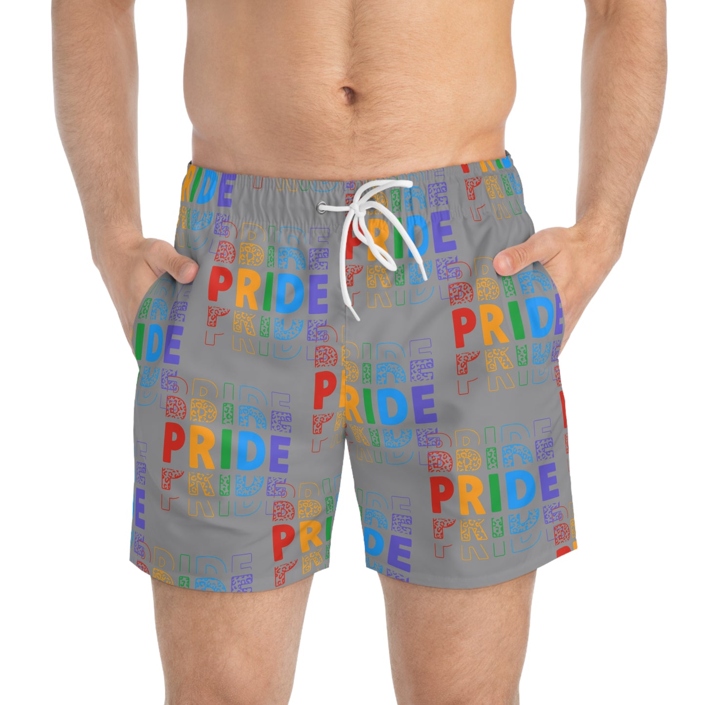 Colorful Pride Swim Trunks, LGBTQ+ Beach Wear, Trendy Summer Shorts, Vibrant Pool Attire, Perfect for Pride Celebrations