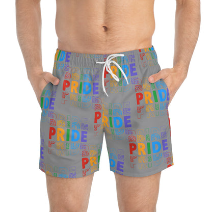 Colorful Pride Swim Trunks, LGBTQ+ Beach Wear, Trendy Summer Shorts, Vibrant Pool Attire, Perfect for Pride Celebrations