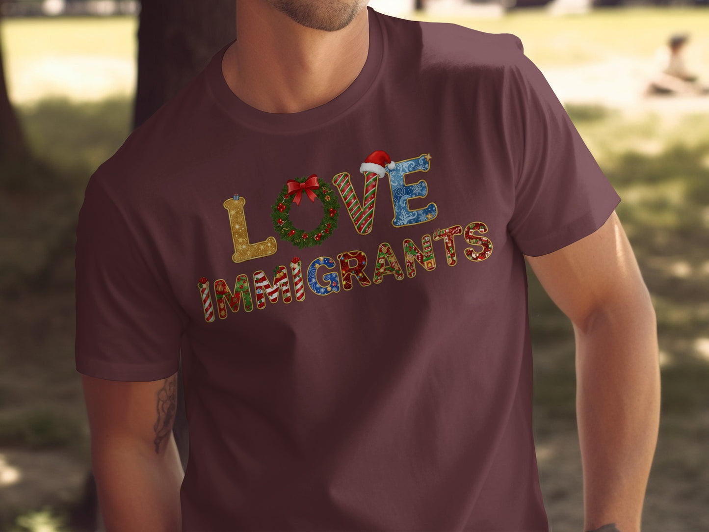 Love Immigrants Festive Design T-shirt