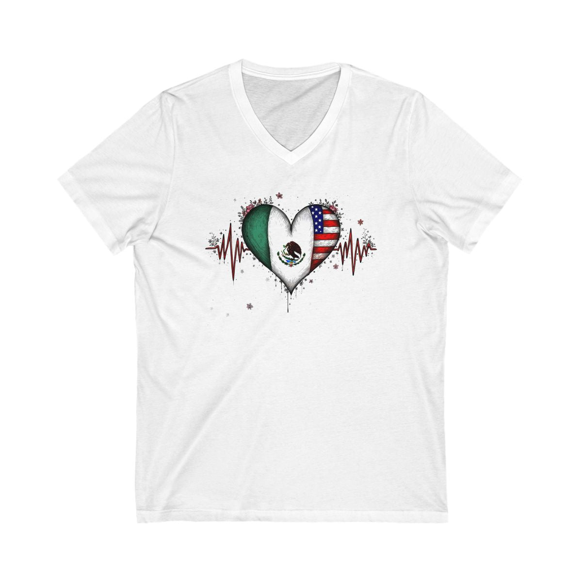 Mexican and American Heartbeat V-Neck T-Shirt product