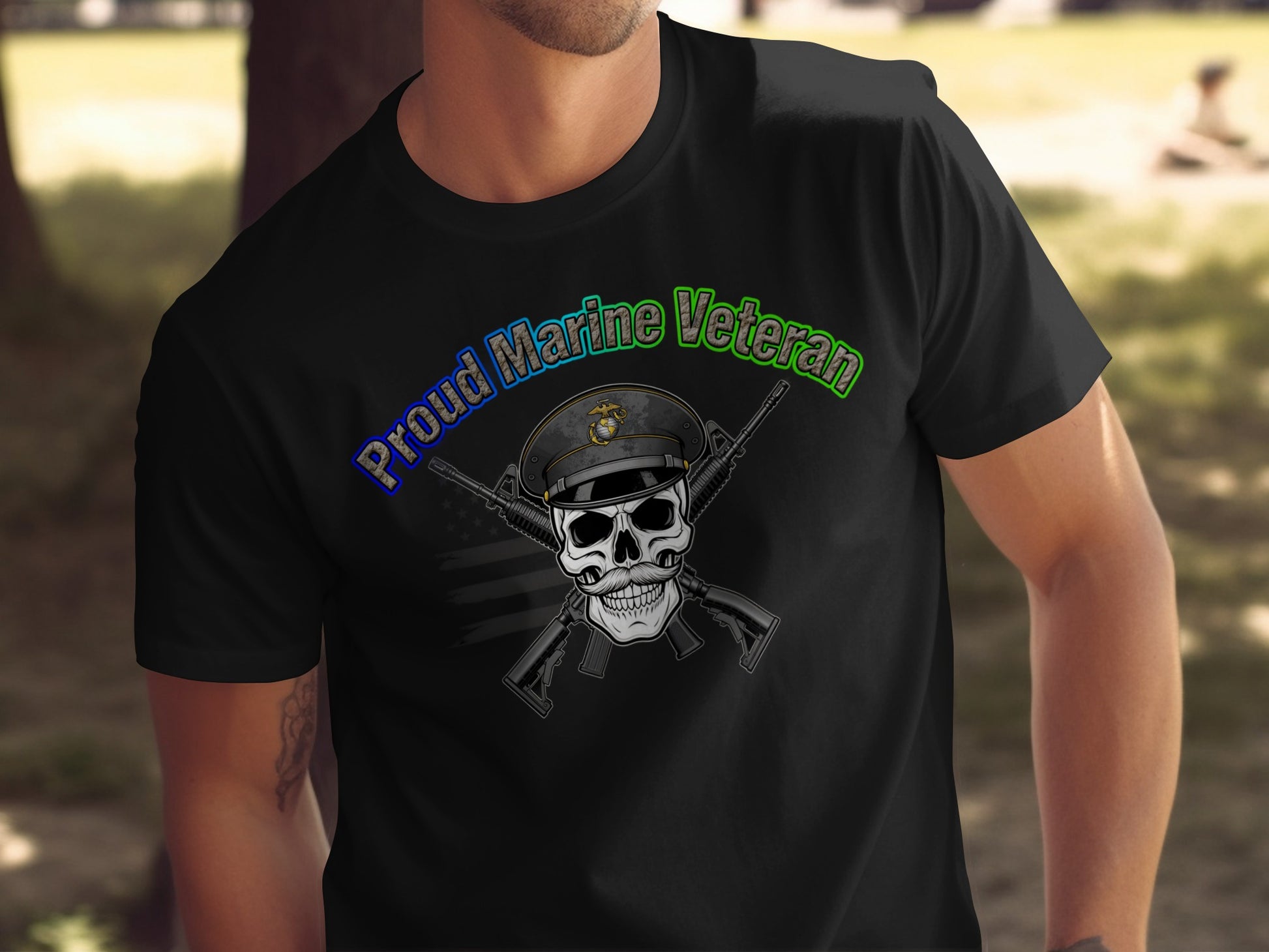Proud Marine Veteran Skull Graphic T-Shirt Product