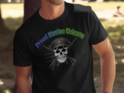 Proud Marine Veteran Skull Graphic T-Shirt Product