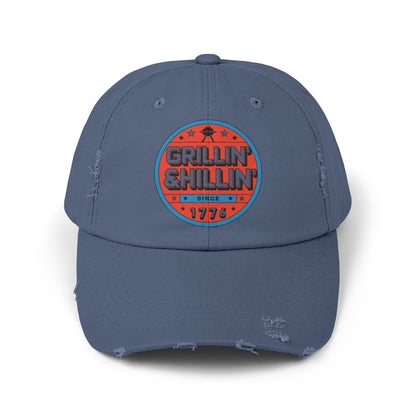 Grillin' Shillin' Unisex Distressed Cap - Casual Outdoor Hat for BBQ Lovers