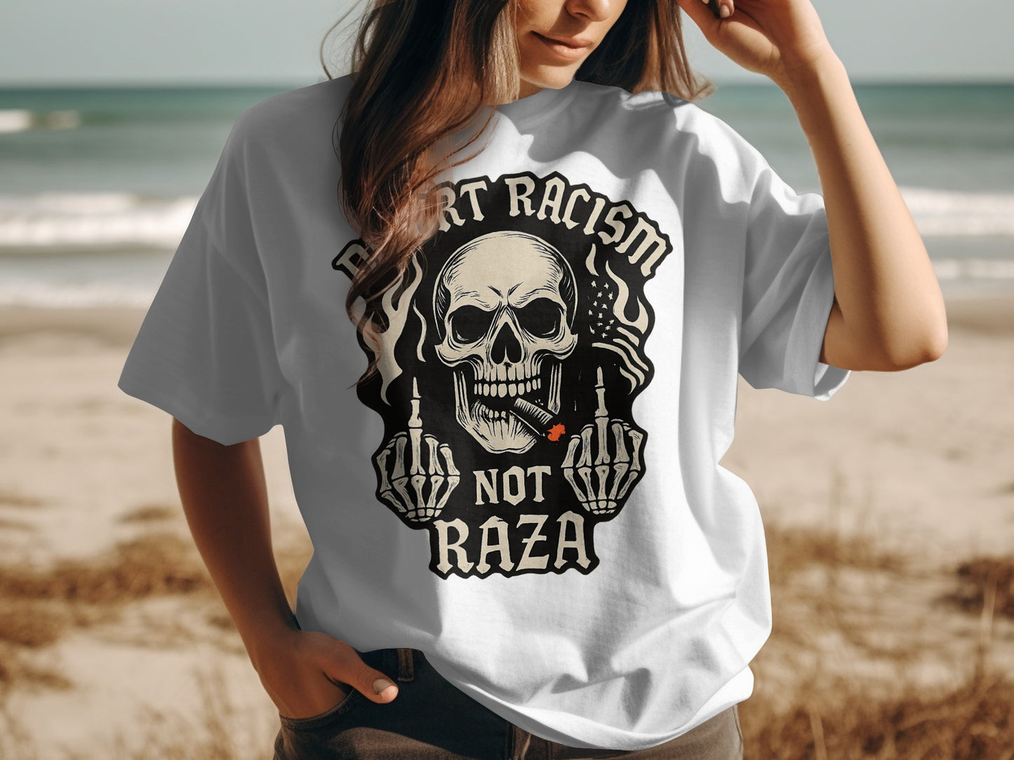 Fight Racism Not Raza Skull Design T-shirt product