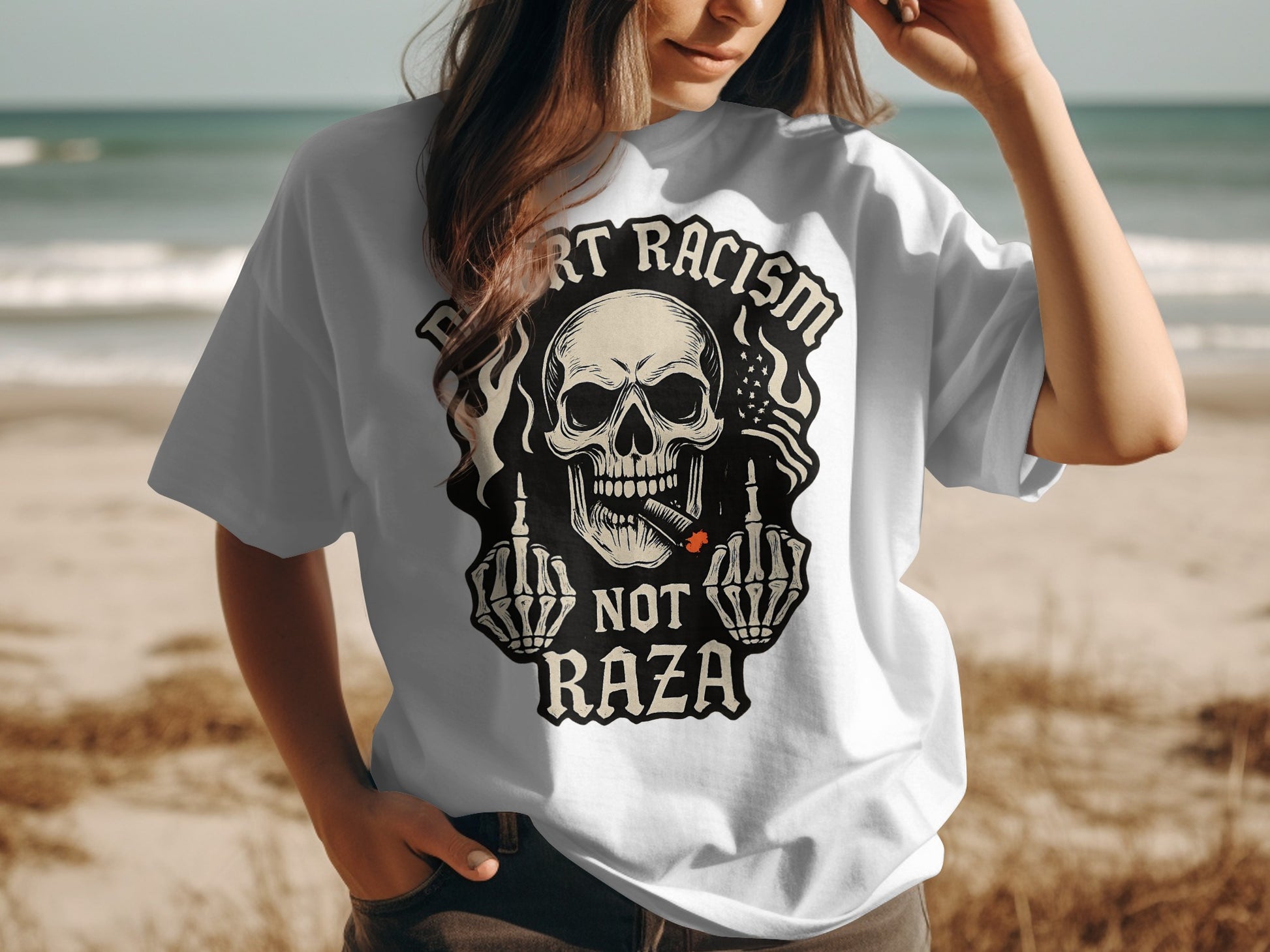 Fight Racism Not Raza Skull Design T-shirt product