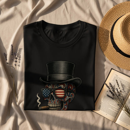 Patriotic Skull Top Hat Graphic Print T-shirt product