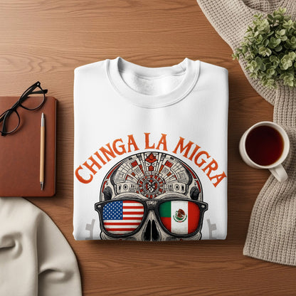 Chinga La Migra American Mexican Flag Skull Shirt