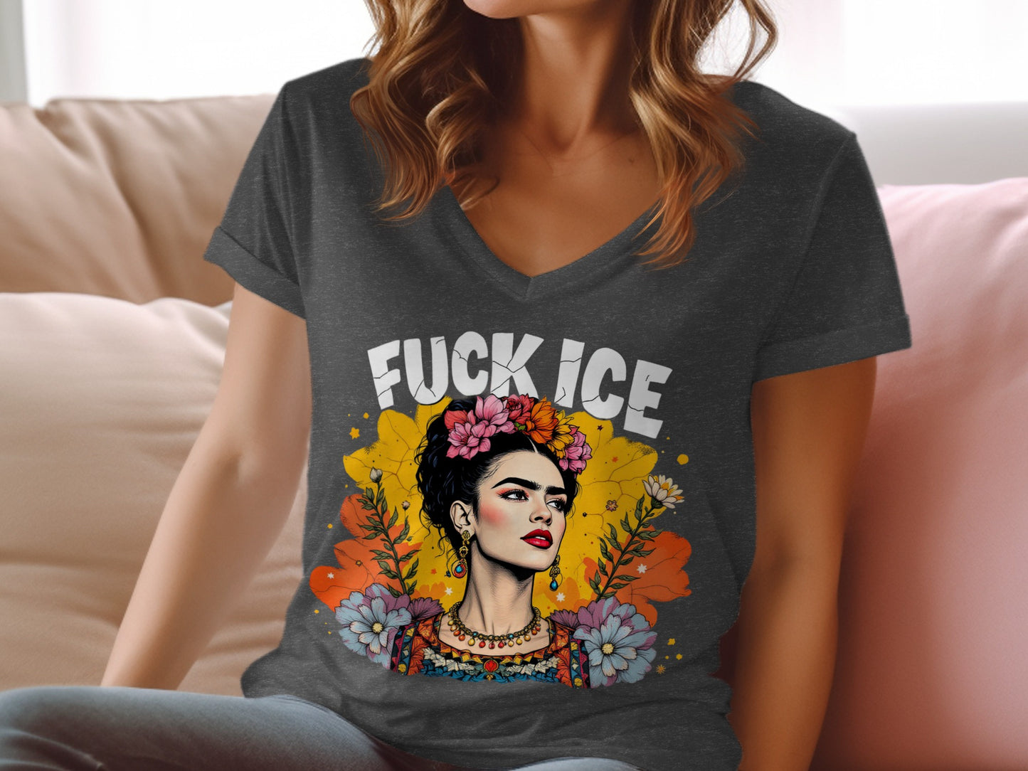 Fuck ICE Graphic Tee with Colorful Floral Design