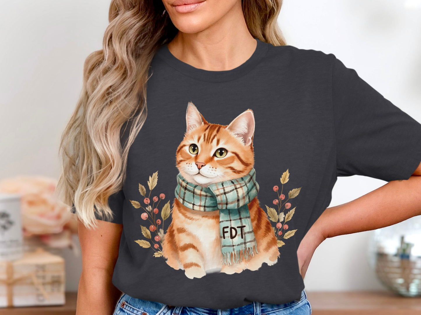 Cute Cat with Scarf Graphic Casual Wear T-shirt
