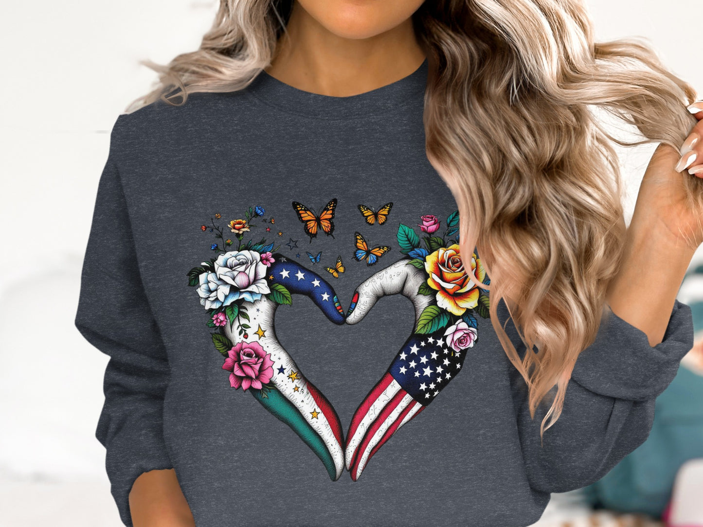 Butterfly Hand Heart Floral Artwork Sweatshirt product