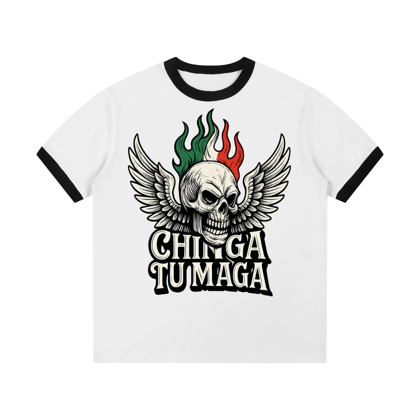 Chinga Tu Maga Contrast Edge Ribbed Crewneck T-Shirt