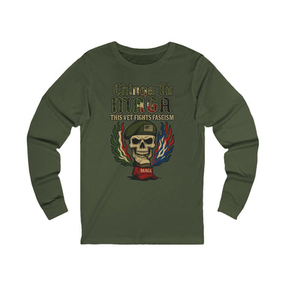 Chinga Tu Maga Skull & Flames Graphic Military Vet Tee Long Sleeve Tee