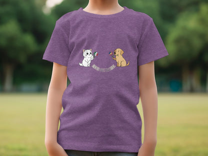 Cute Cartoon Dogs Holding Flowers Graphic T-shirt