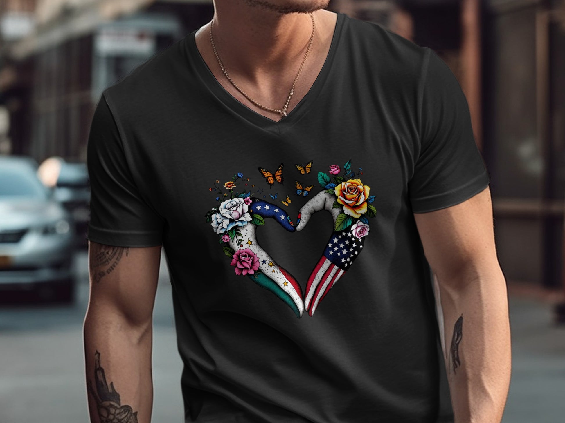 American Flag Floral Heart Men's T-Shirt product