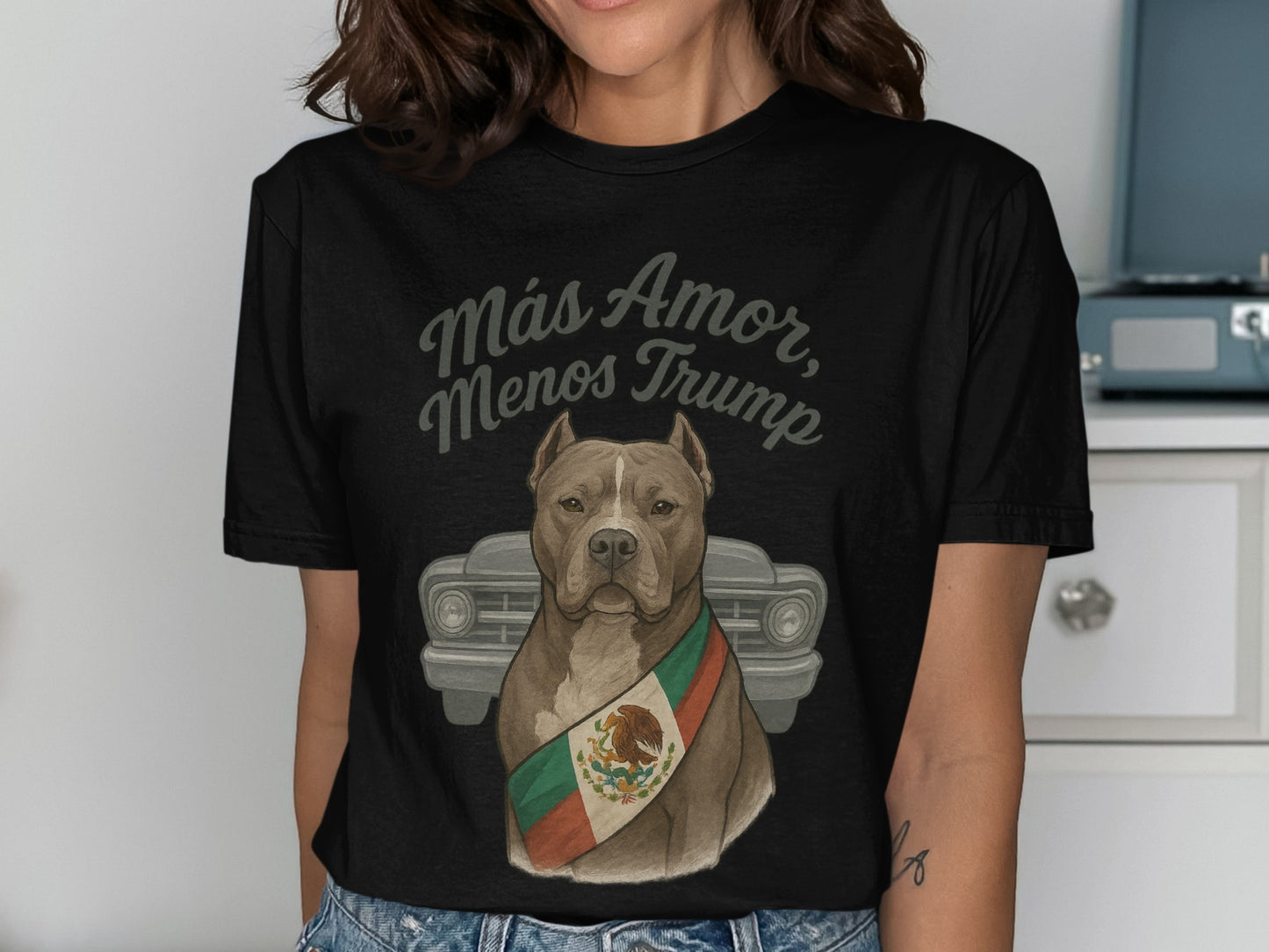 More Love Less Trump Pitbull Dog Fashion T Shirt product