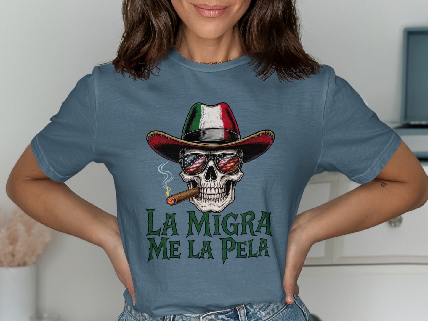 La Migra Me La Pela Skull Smoking Cigar Graphic product