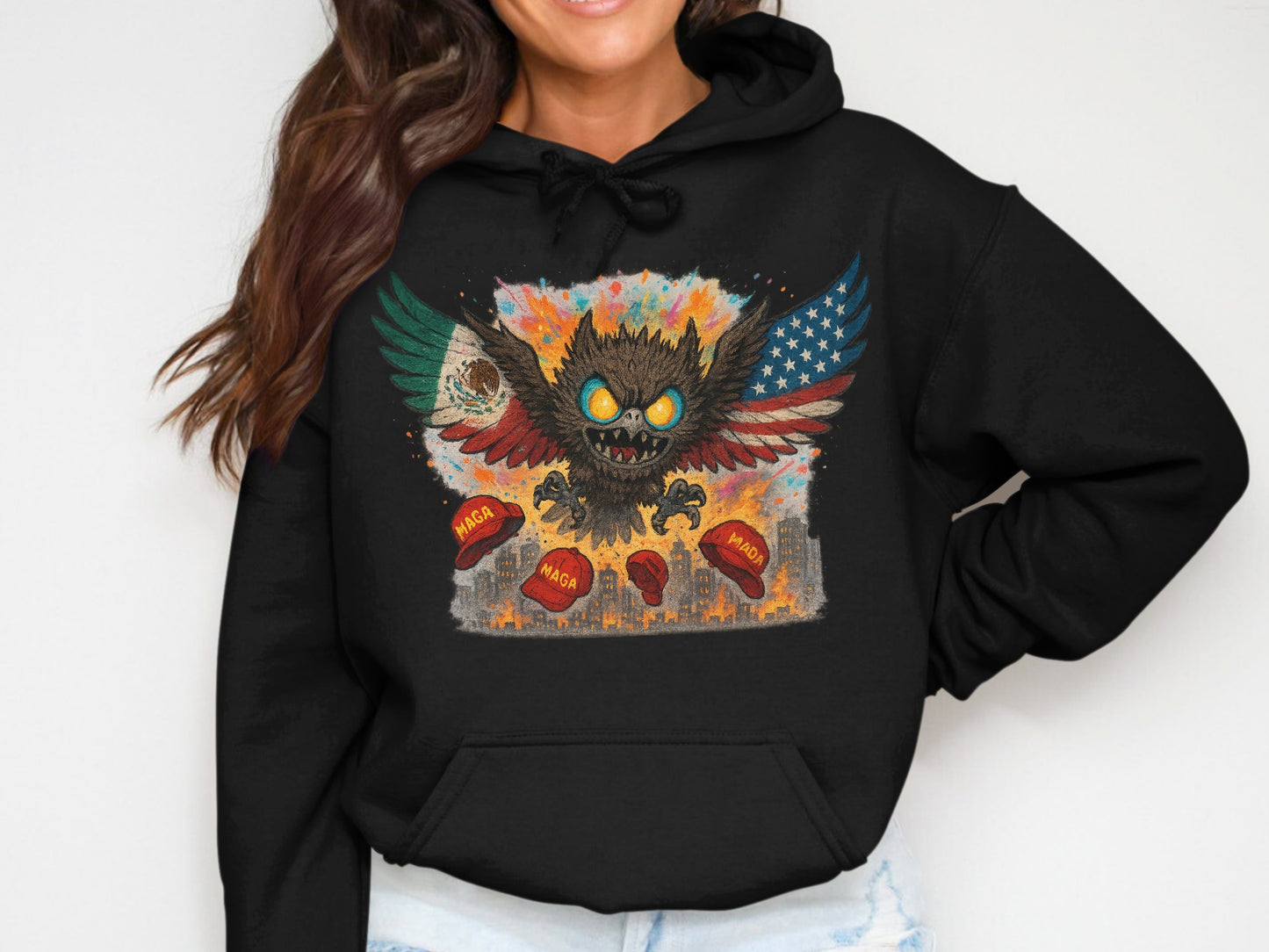 Patriotic Owl Monster Graphic Hooded Sweatshirt product type