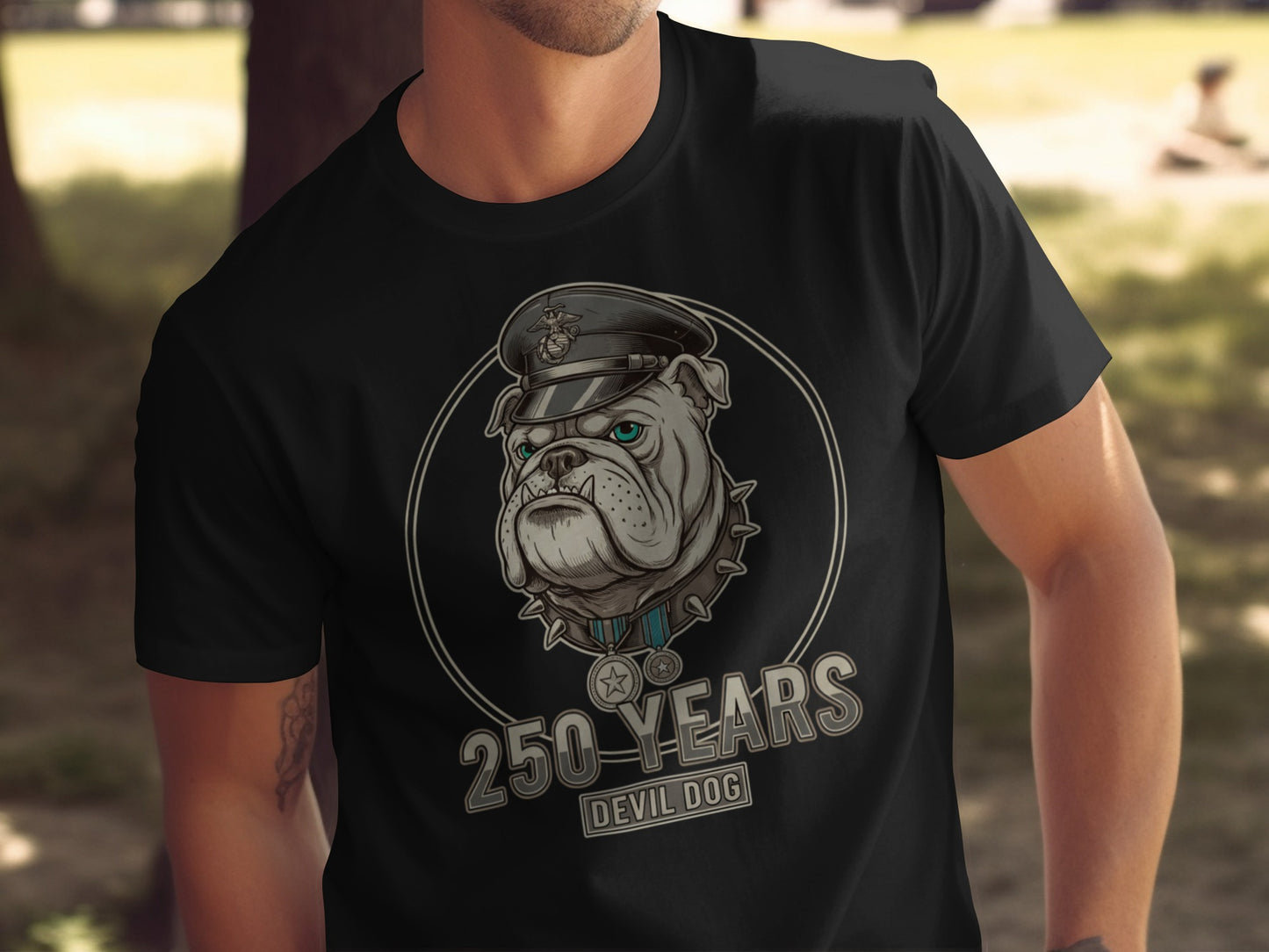 250 Years Devil Dog Graphic T-Shirt for Military Fans