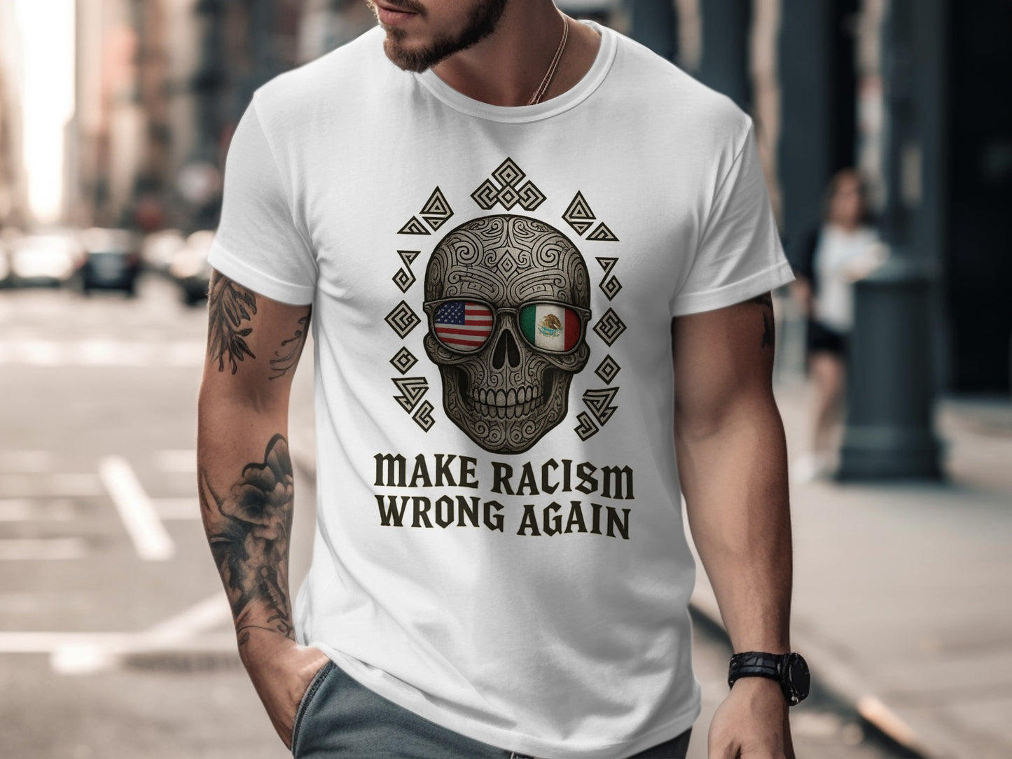 Make Racism Wrong Again Skull Design T-Shirt