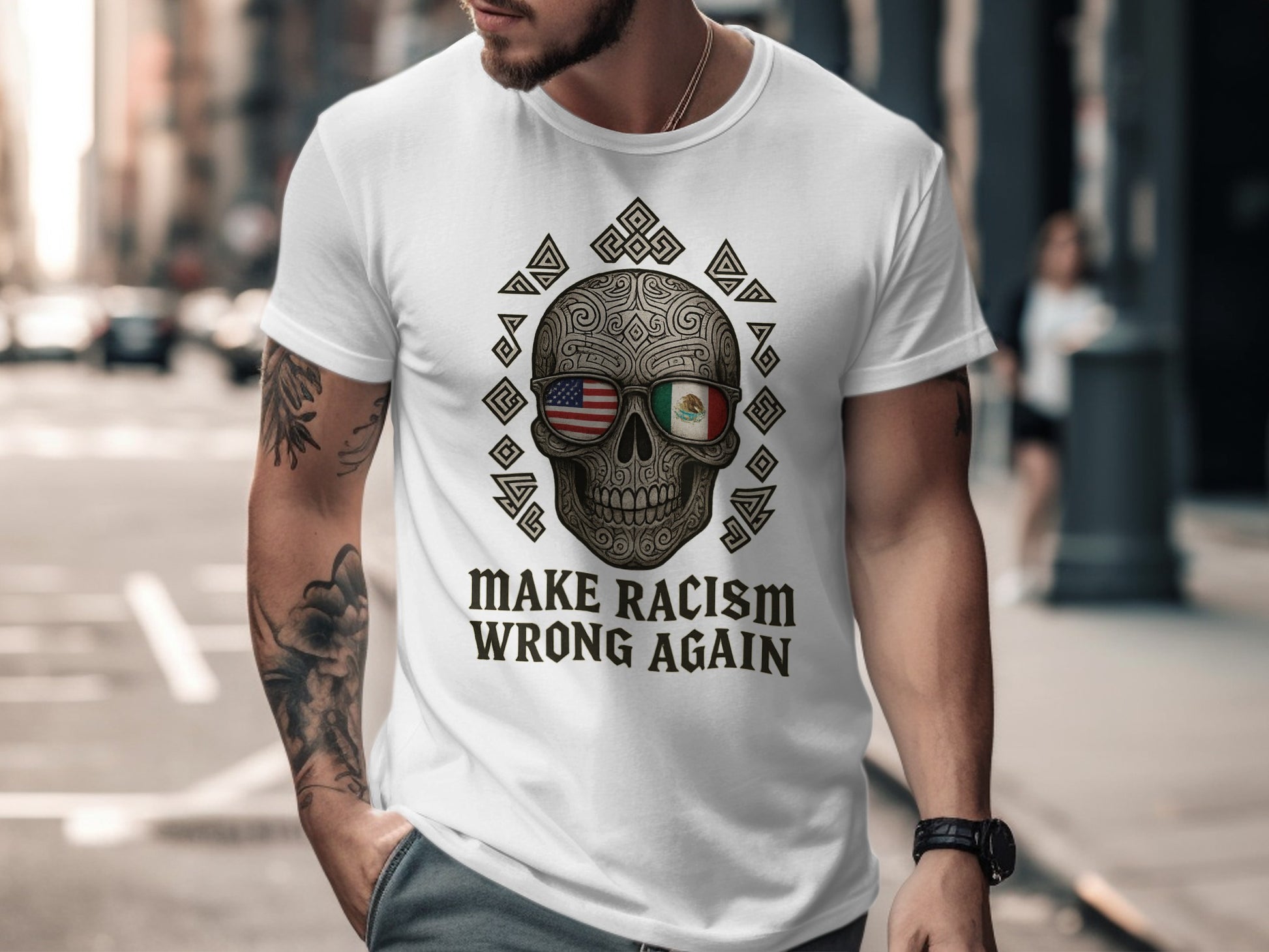Make Racism Wrong Again Skull Design T-Shirt