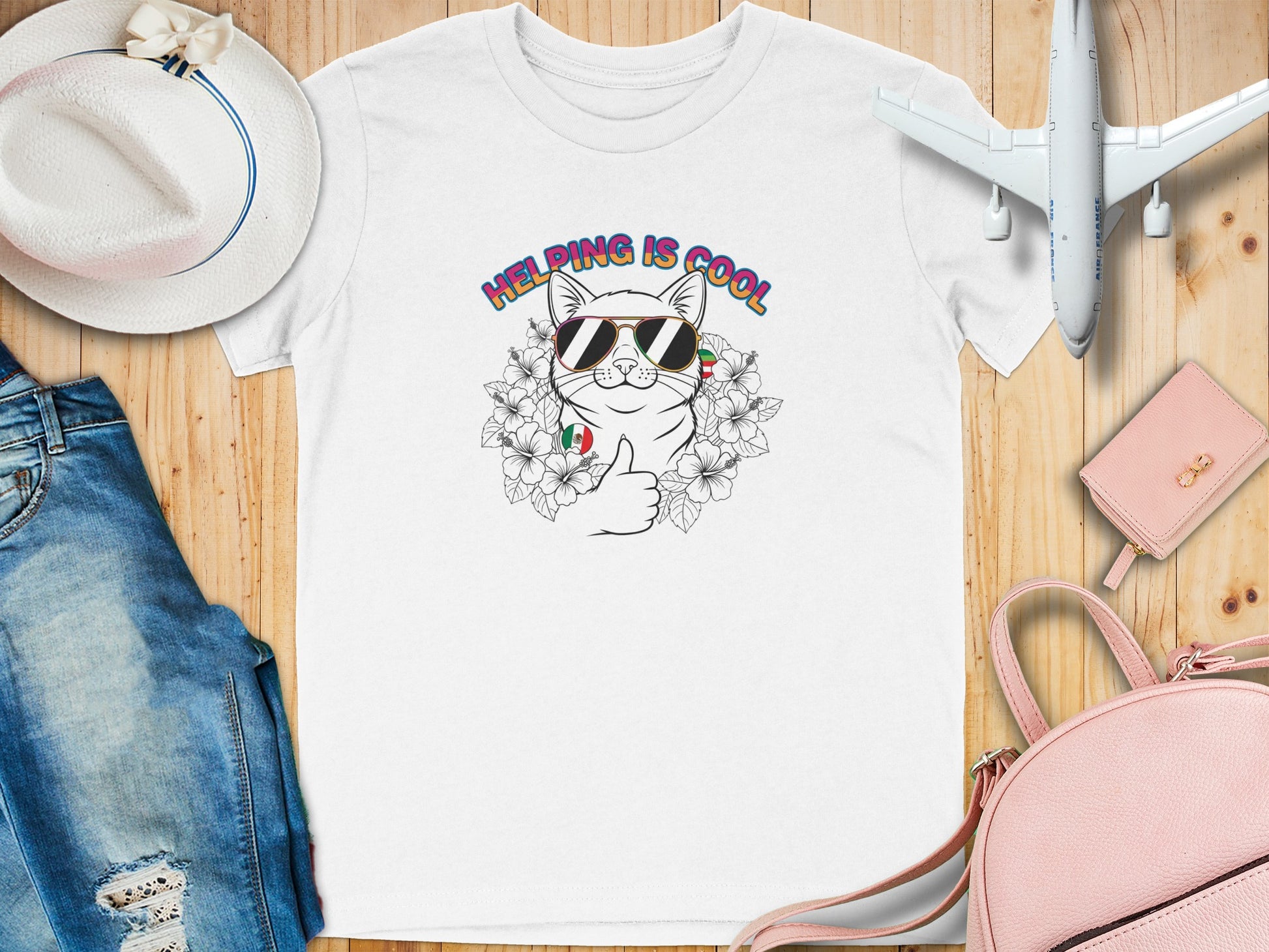 Helping Is Cool Funny Cat Graphic T-Shirt