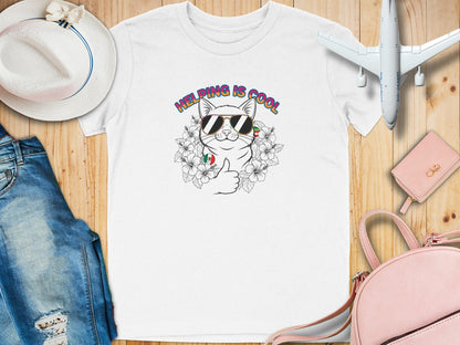 Helping Is Cool Funny Cat Graphic T-Shirt
