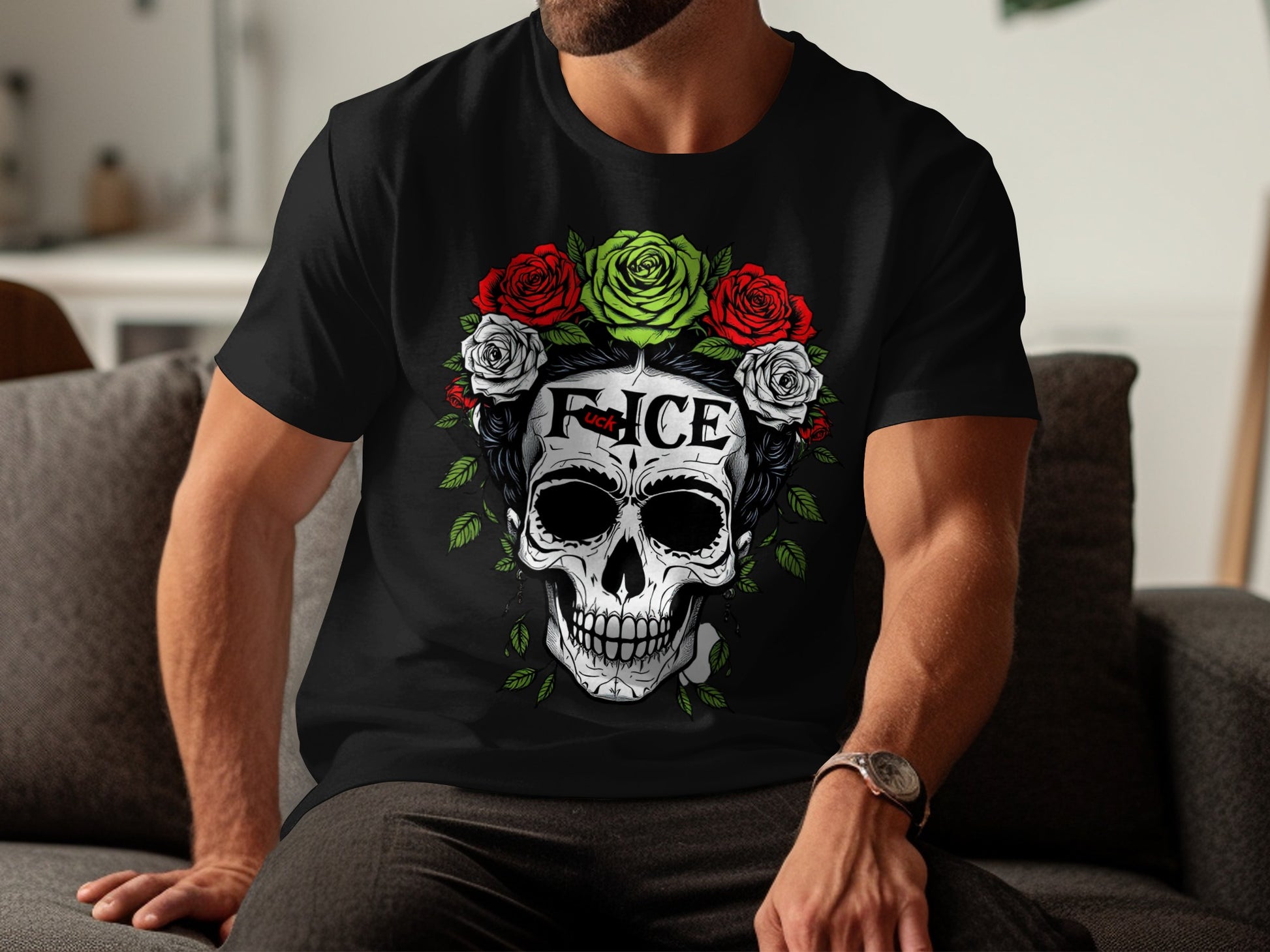 Skull Flowers Festive Design Graphic T-Shirt product