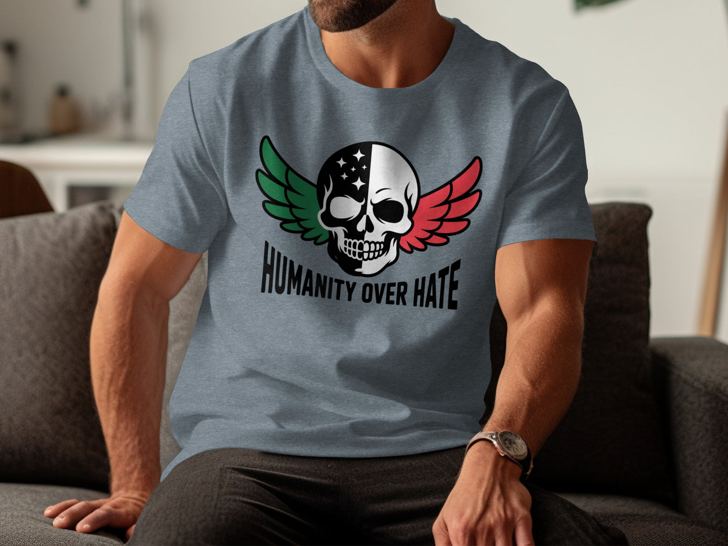 Humanity Over Hate Skull Wings Graphic Shirt product