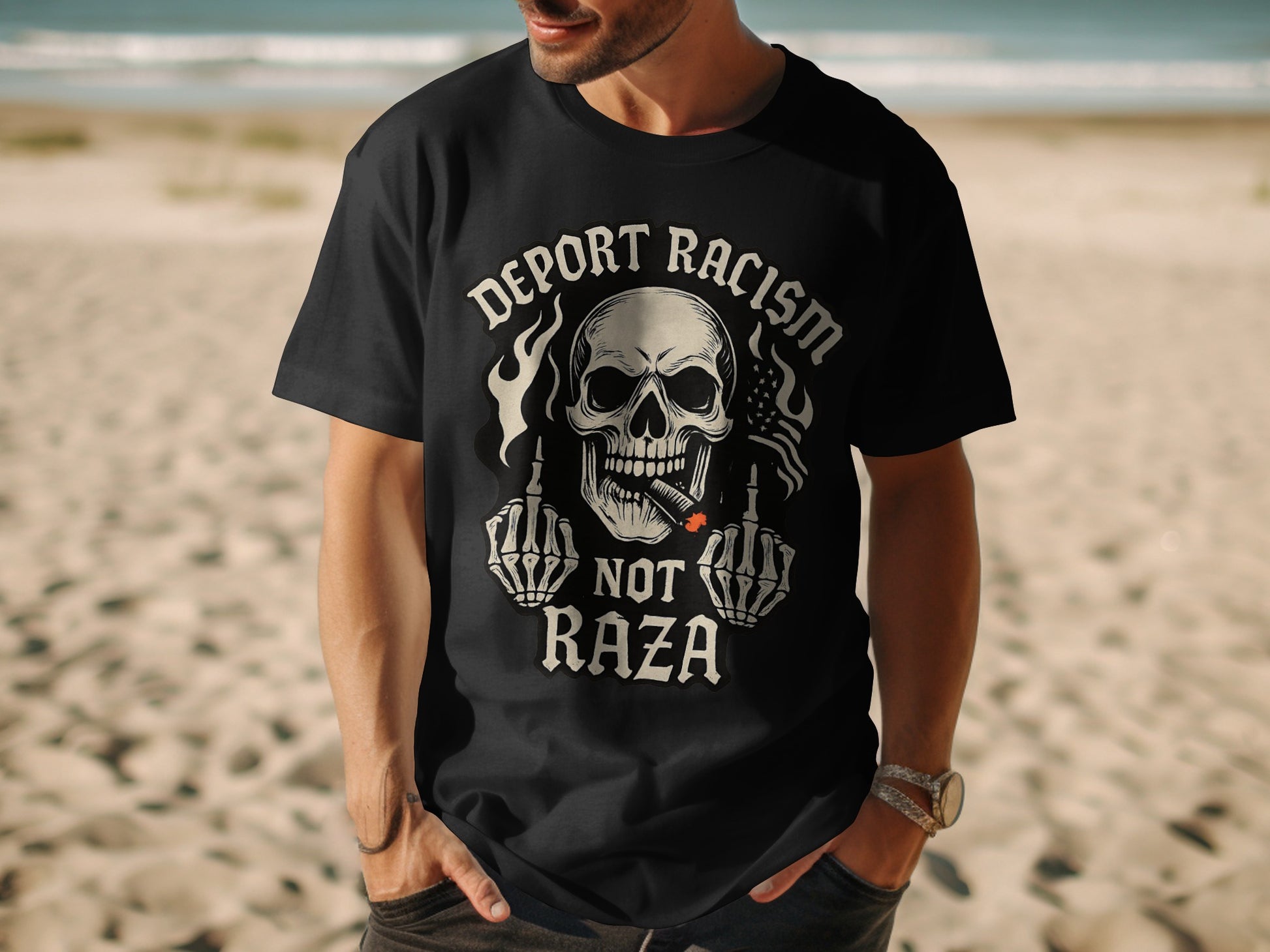 Deport Racism Not Raza Skeleton Graphic T-shirt product