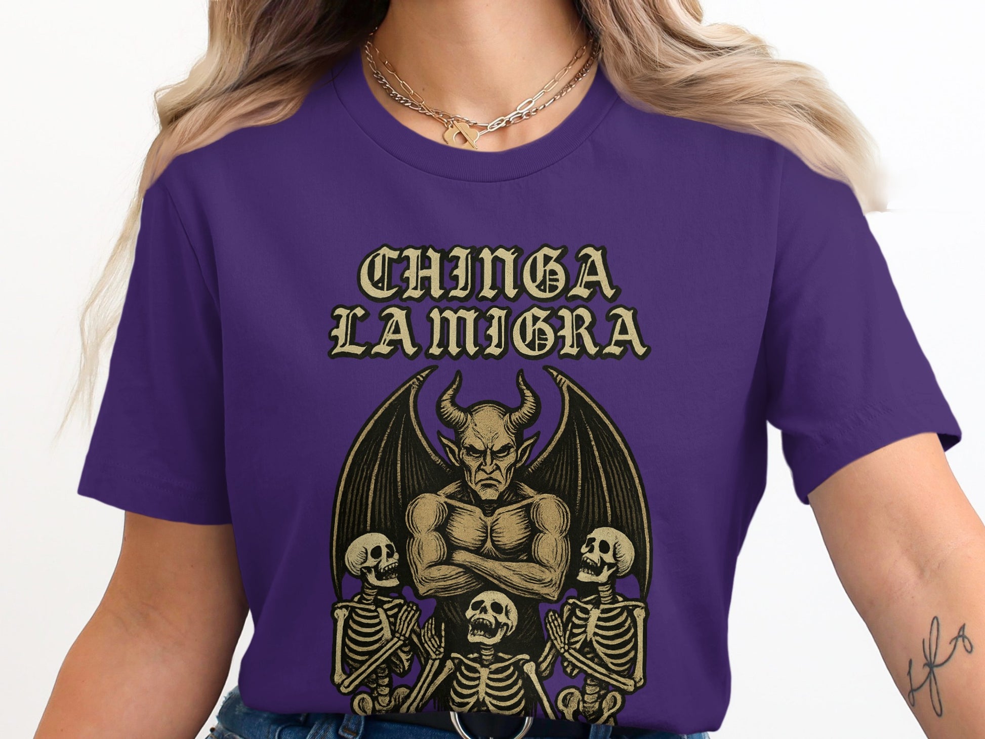 Chinga La Migra Gothic Devil Design T-Shirt product