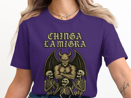 Chinga La Migra Gothic Devil Design T-Shirt product