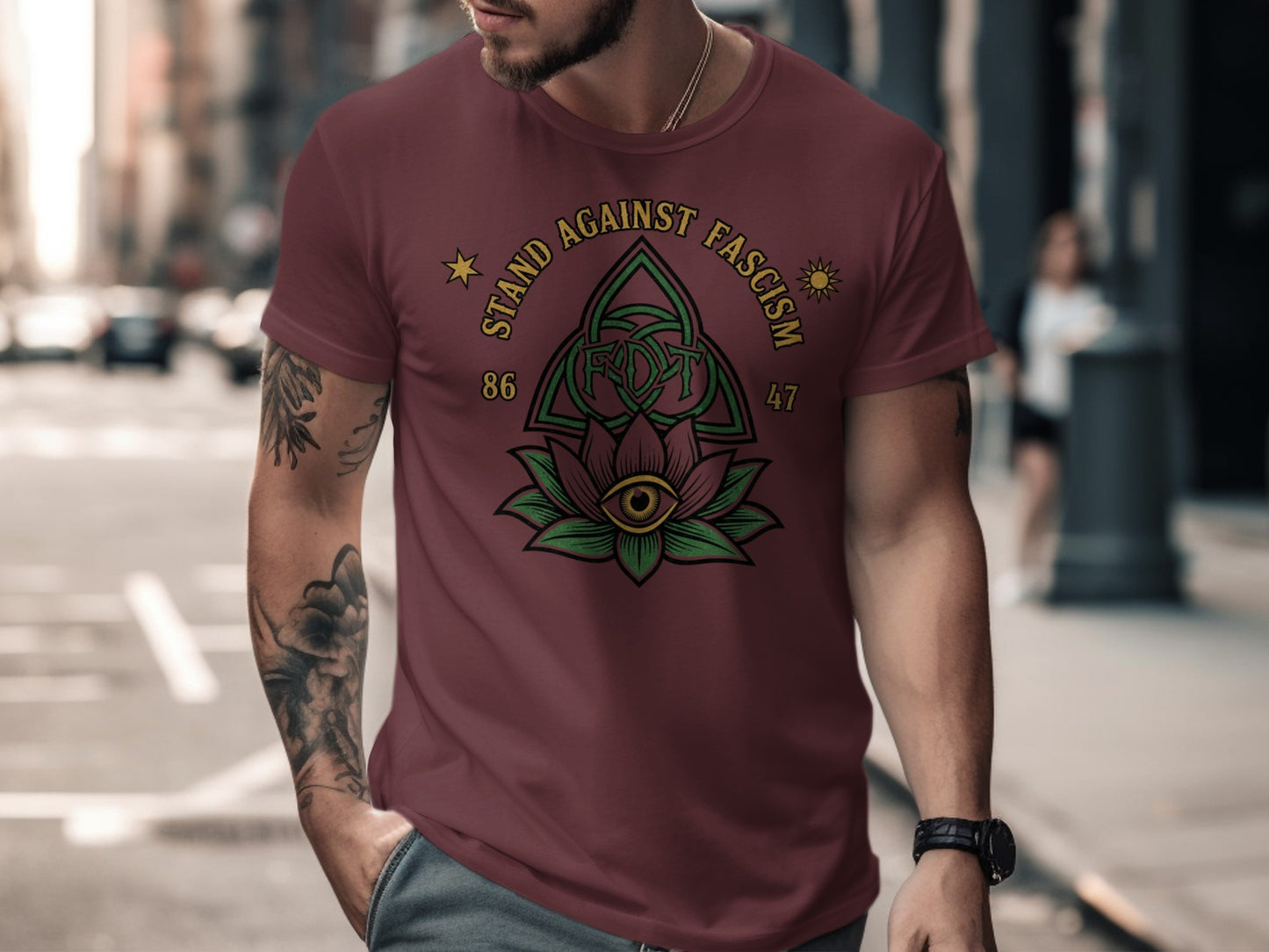 Stand Against Fascism Eye and Lotus Graphic Tee