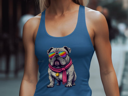 Stylish Bulldog Design Blue Tank Top Product Type